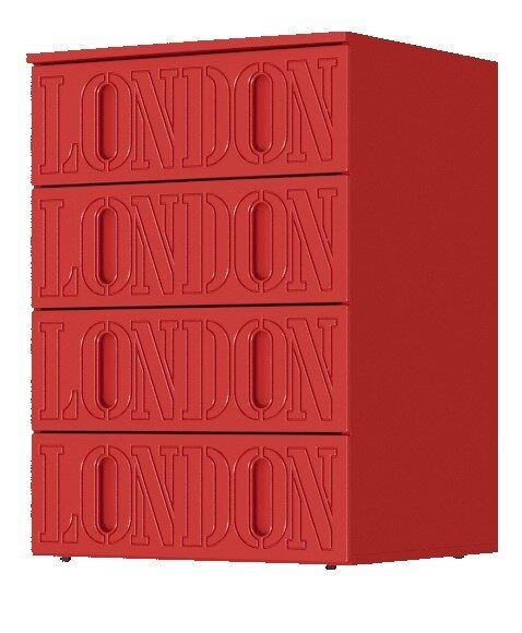 Узкий красный комод на 4 ящика London Узкий красный комод на 4 ящика London